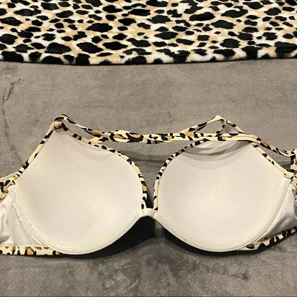 Leopard 🐆 Animal Print Bikini 👙 Top Bra with Rose Gold Hook